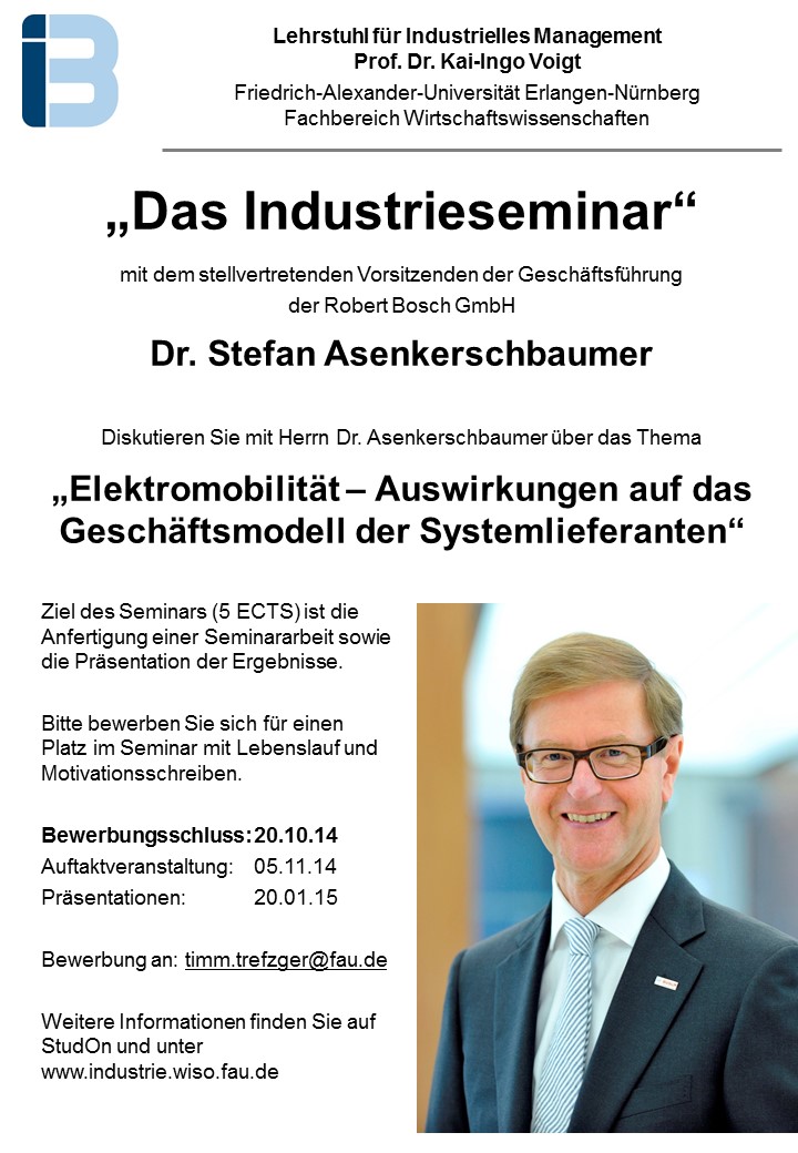 Veranstaltung “Das Industrieseminar” mit Herrn Dr. Asenkerschbaumer