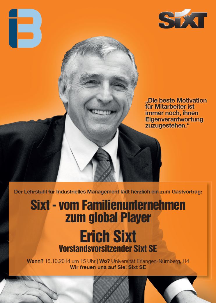 Einladung zum Gastvortrag von Herrn Erich Sixt