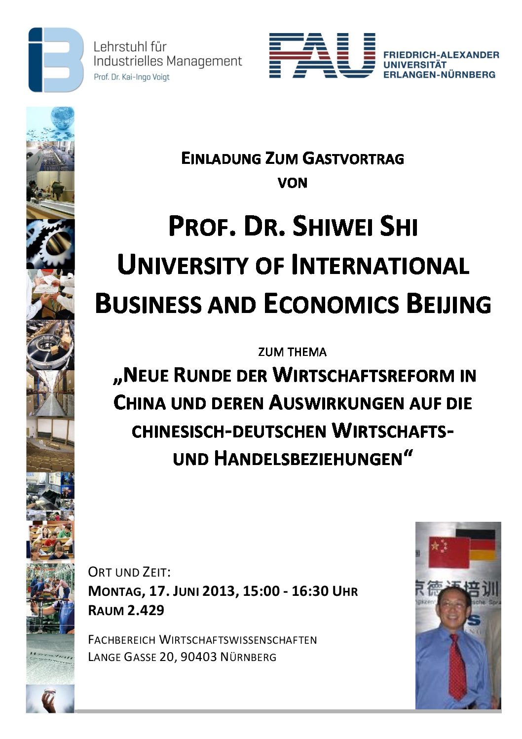 Einladung zum Gastvortrag von Prof. Dr. Shiwei Shi