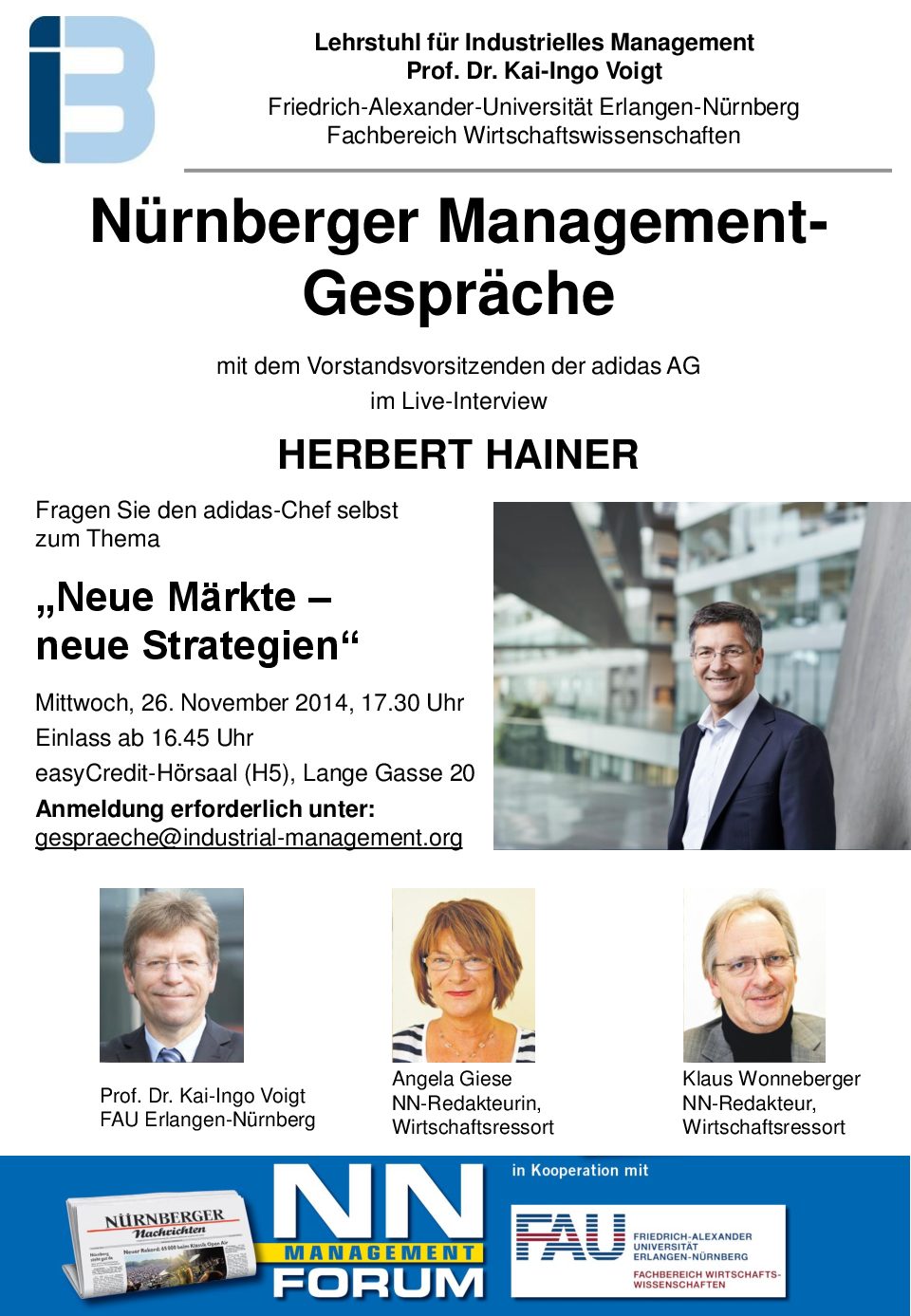 Herzliche Einladung zum Nürnberger Management-Gespräch mit Herrn Herbert Hainer