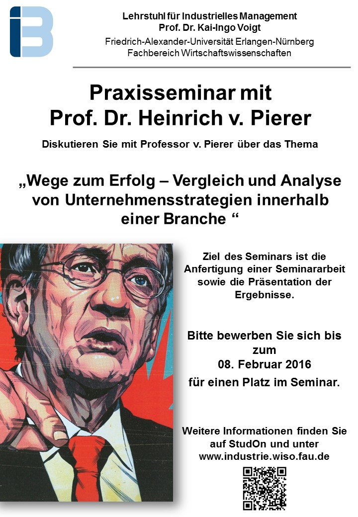 Bewerbungsphase für das Praxisseminar mit Prof. Dr. Heinrich v. Pierer im SS 2016 gestartet