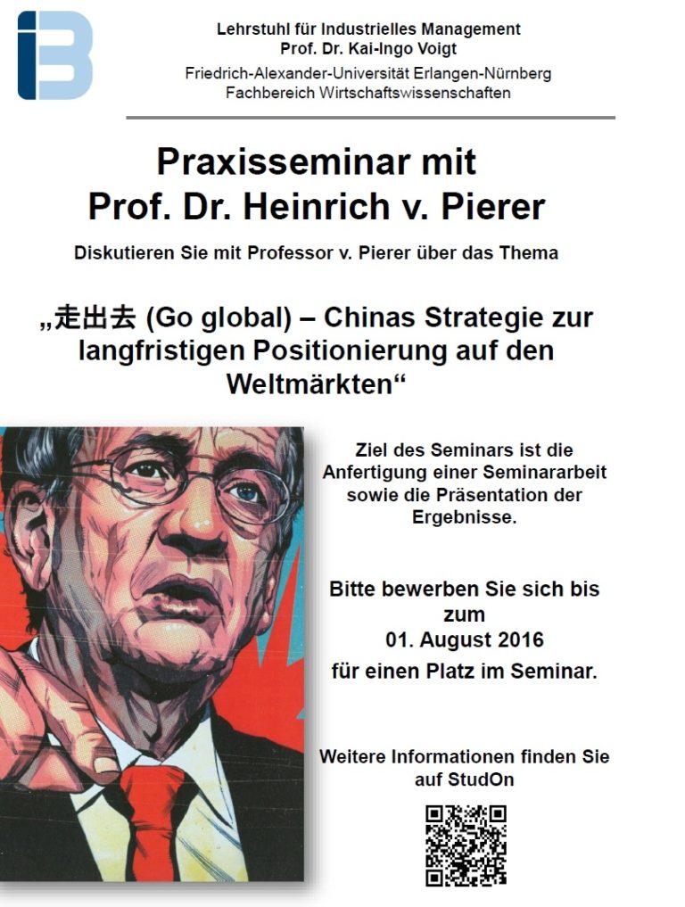 Bewerbungsphase für das Praxisseminar mit Prof. Dr. Heinrich v. Pierer im WS 2016/2017 gestartet