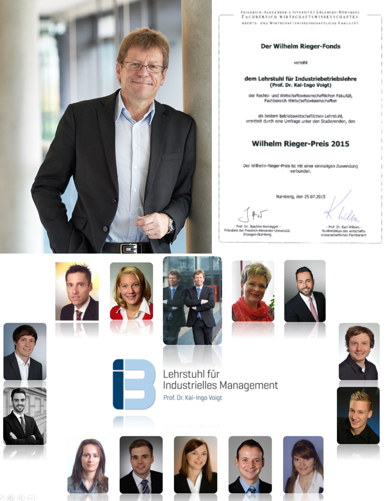 Lehrstuhl für Industrielles Management auch 2015 mit Wilhelm-Rieger-Preis für gute Lehre ausgezeichnet
