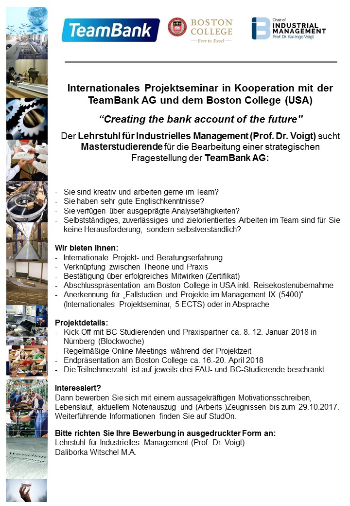 Seminar „International Project Seminar in cooperation with the TeamBank AG and the Boston College (USA)“