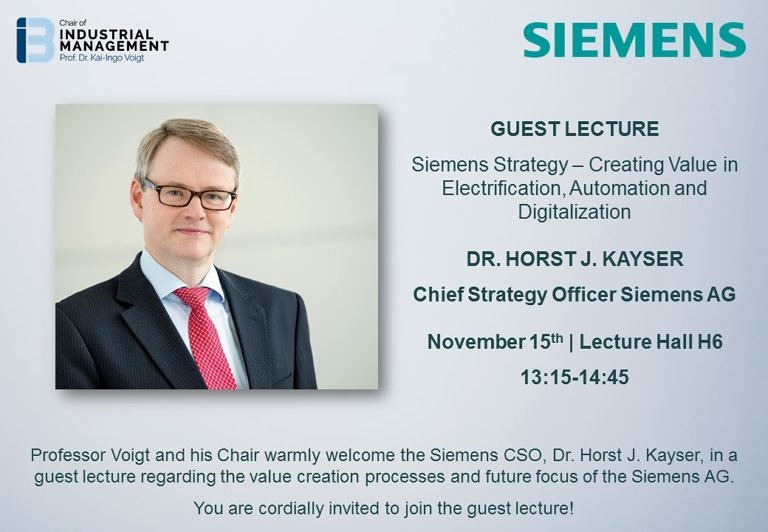 Guest lecture on strategy development and future orientation of the Siemens AG