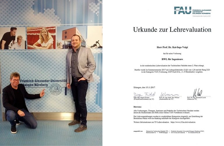 Certificate for great teaching in “BWL für Ingenieure”