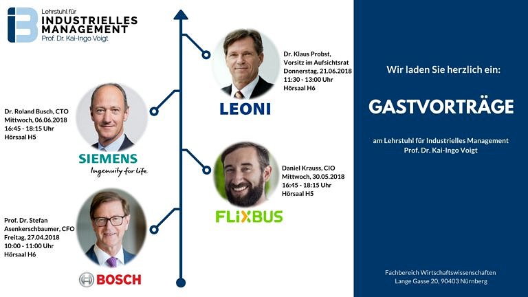 Invitation to exciting guest lectures at the Chair of Industrial Management