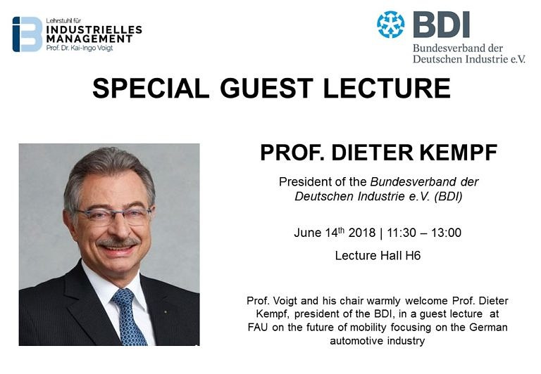 Cordial invitation to a special guest lecture with Prof. Kempf (President of BDI)