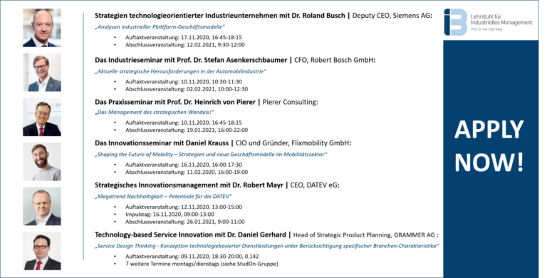 Apply now! Join our exciting seminars and meet unique minds from the business world