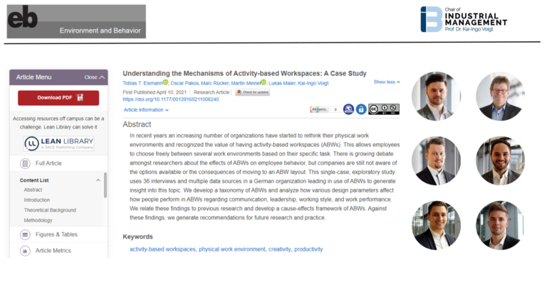 Insights into the design and effects of activity-based workspaces published in “Environment and Behavior”