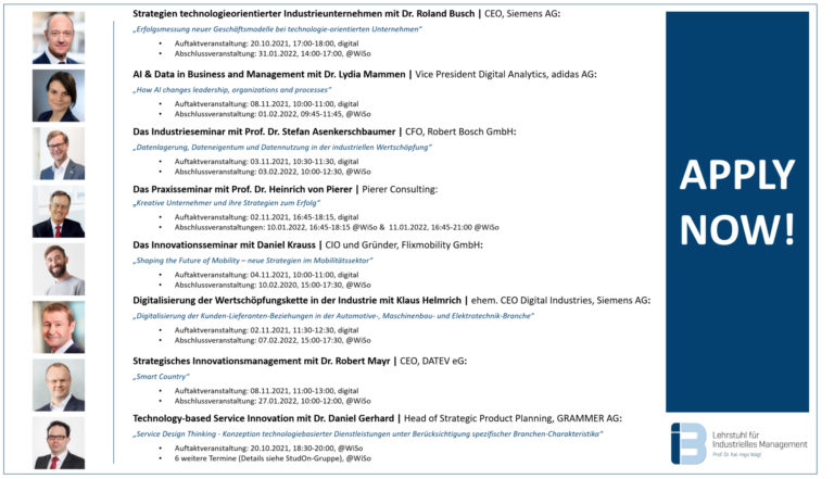 Apply now! Join our exciting seminars and meet unique minds from the business world