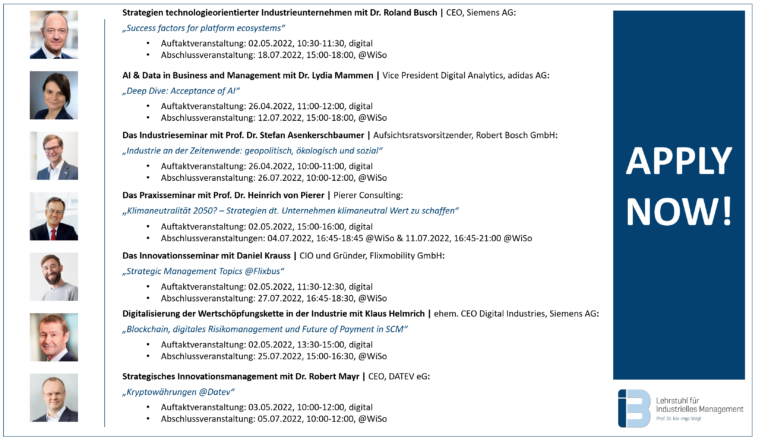 Apply now! Join our exciting management seminars and meet our top executives from the business world
