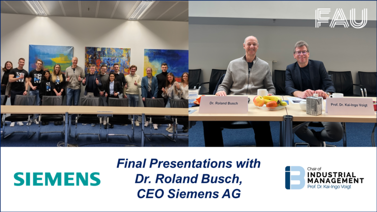 Outstanding presentations in the seminar “Strategies of Technology-Oriented Industrial Companies” with Siemens CEO Dr. Roland Busch