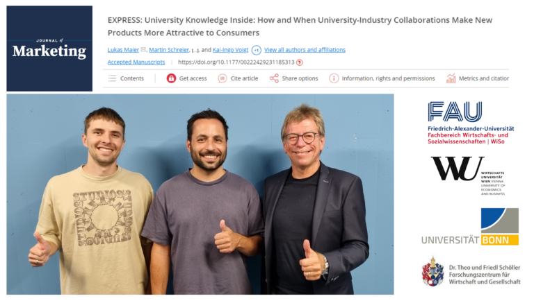 Journal of Marketing: Research paper published on cooperation between universities and industry to increase the attractiveness of new products for consumers