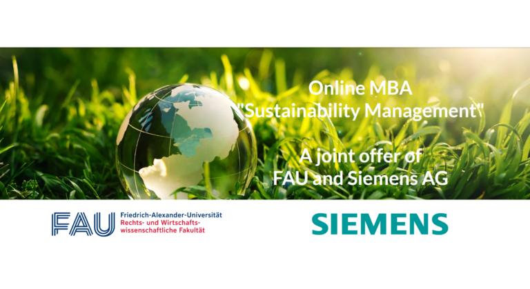FAU WiSo and Siemens AG Launch New Part-Time MBA Program “Sustainability Management” in Online Format for the Winter Semester 2023