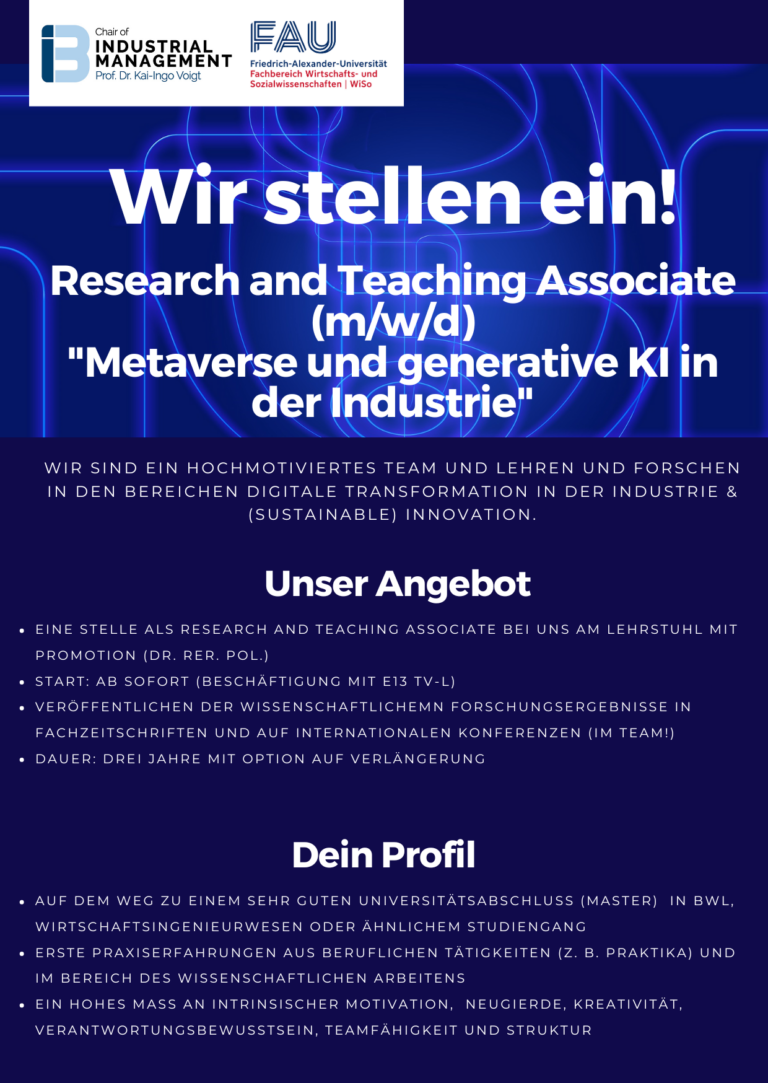 We are hiring! – PhD Position am Lehrstuhl für Industrielles Management