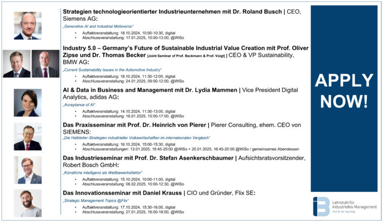 APPLY NOW! Our Top-Management Seminar for the upcoming wintersemester!