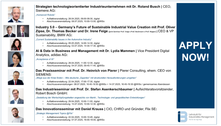 APPLY NOW! Our Top-Management Seminars for the upcoming summer semester!